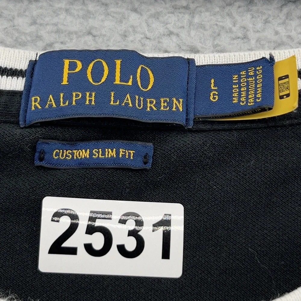 Polo Ralph Lauren Custom Slim Fit Black Crew Neck T-Shirt Men's Size Large Embro